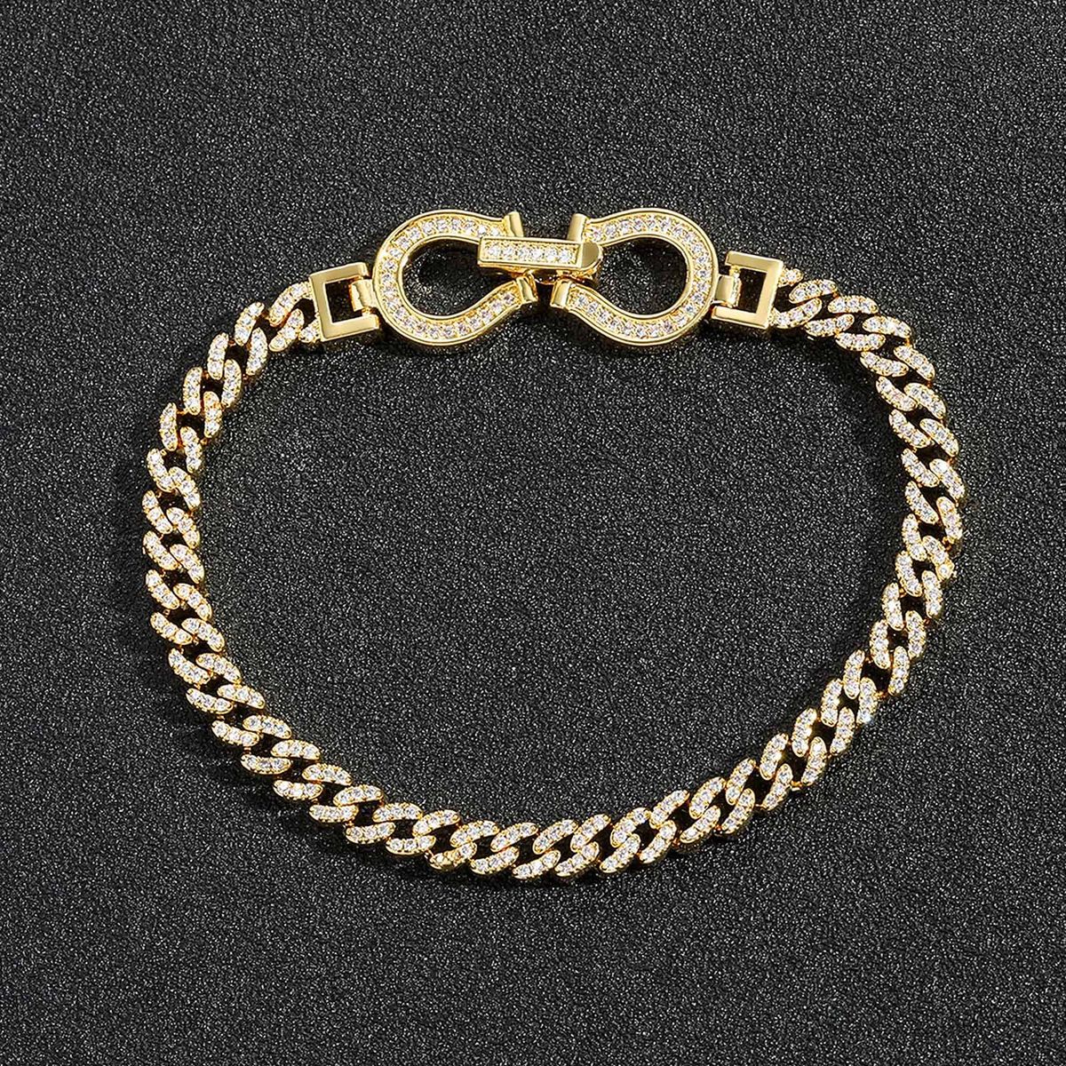 Unisex Hip Hop Horseshoe Buckle Cuban Chain 4mm Micro Inlaid Zircon Fashion Niche Men's And Women's Bracelet Hip Hop Ornaments_ipsvogv.com