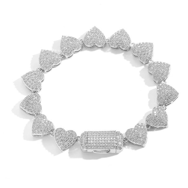 Unisex Jewelry Fashion Hip Hop 10mm Love Bracelet Micro Inlaid Zircon Personality Trend Heart Shaped Male And Female Couple Hip Hop Jewelry_ipsvogv.com