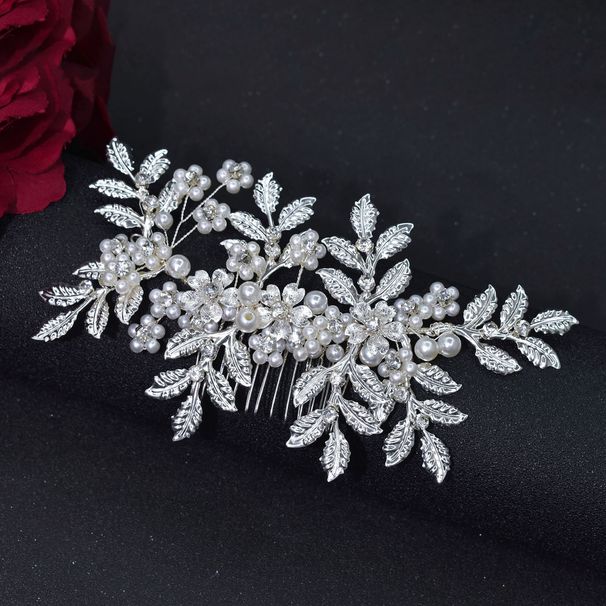 Handmade Hair Comb Headdress Bride Wedding Veil Accessories Alloy Leaf Pearl Flower Insert Comb_ipsvogv.com