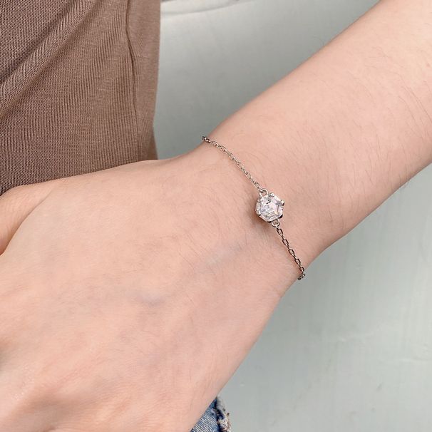 Women's Jewelry Hexagonal Honeycomb Claw Carat Zircon Set Earrings Bracelet Necklace Brass Electroplated K Real Gold Platinum Set_ipsvogv.com