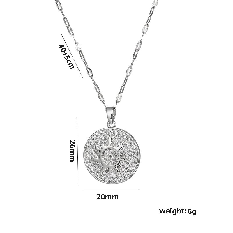 Light Luxury Style Zircon Sun Disk Titanium Necklace For Women, Colorless And Fashionable, Unique Style, Collar Chain_ipsvogv.com