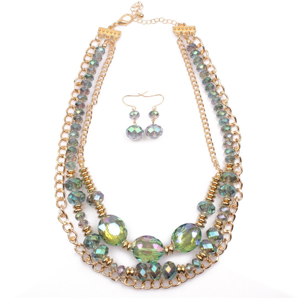 Glass Crystal Beaded Chain Necklace Fashion Multi Layer Necklace For Women_ipsvogv.com
