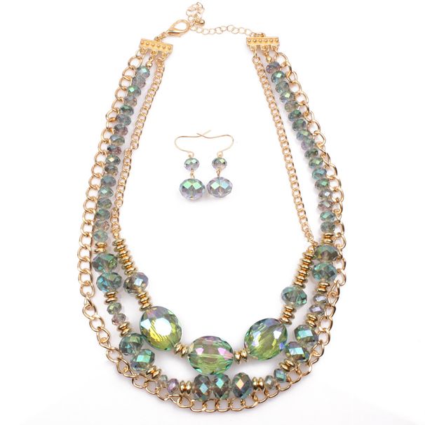 Glass Crystal Beaded Chain Necklace Fashion Multi Layer Necklace For Women_ipsvogv.com