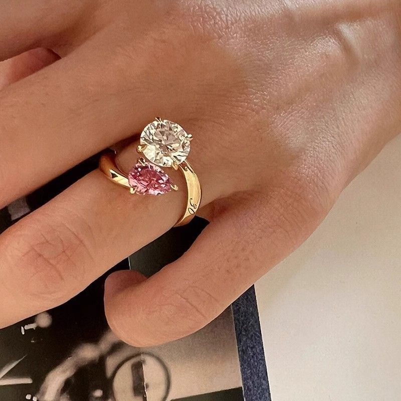 New Water Droplet Shaped Zircon For Women, Fashionable And Sweet Style, Index Finger Ring, Dual Diamond Niche Design,_ipsvogv.com