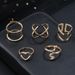 New Combination Fashionable And Simple Gold Snake Shaped Heart Cross Opening 5-piece Set Ring_ipsvogv.com
