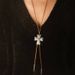 Vintage fashion leather Rope Fasteners Vintage Love turquoise cross necklace Sweater chain for both men and women_ipsvogv.com