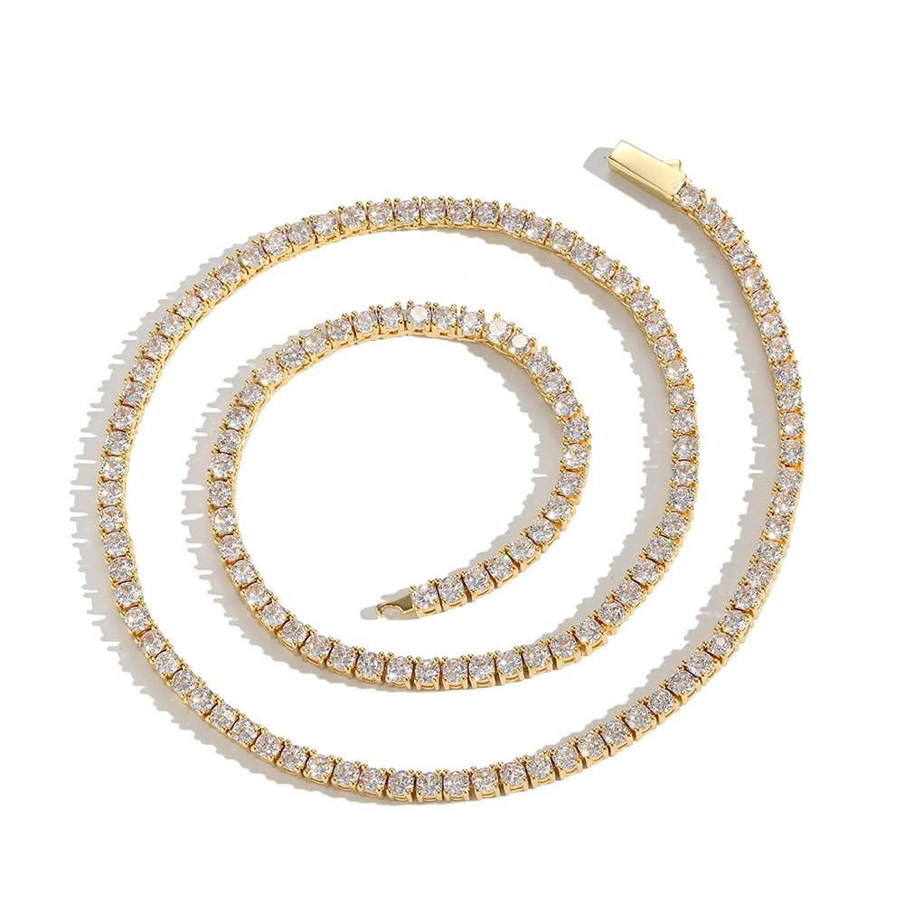 Men's Jewelry Smooth Spring Buckle Tennis Chain Tennis Chain Copper Inlaid Zircon Single Row Chain Hip Hop Full Diamond Necklace_ipsvogv.com