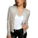 Women's round neck long-sleeved solid color cardigan casual versatile sequined jacket_ipsvogv.com