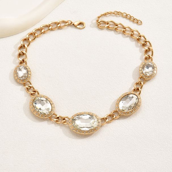 Geometric Light Luxury Necklace Female Personality Inlaid Large Diamond Gold Clavicle Chain Simple Fashion All Match Chain_ipsvogv.com