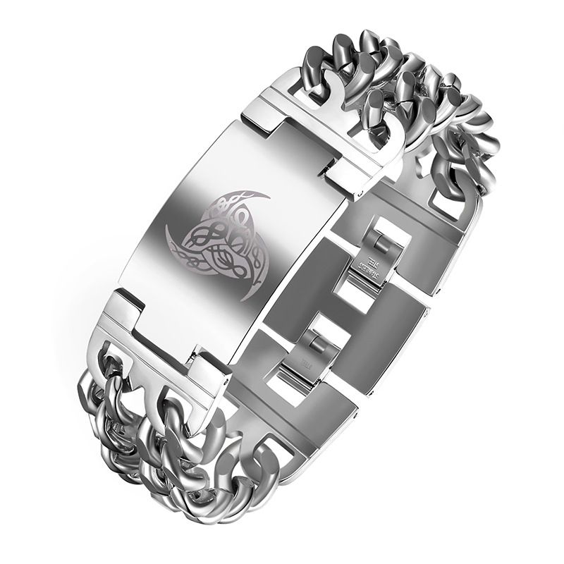 Nordic Viking Rune Totem Triangle Wheel Fashionable Dominant Men's Titanium Steel Cuban Bracelet_ipsvogv.com