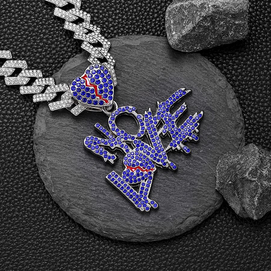 Explosive Purple NOLOVE Exaggerated Heart Crack Full Letter Pendant Diamond Cuban Necklace_ipsvogv.com