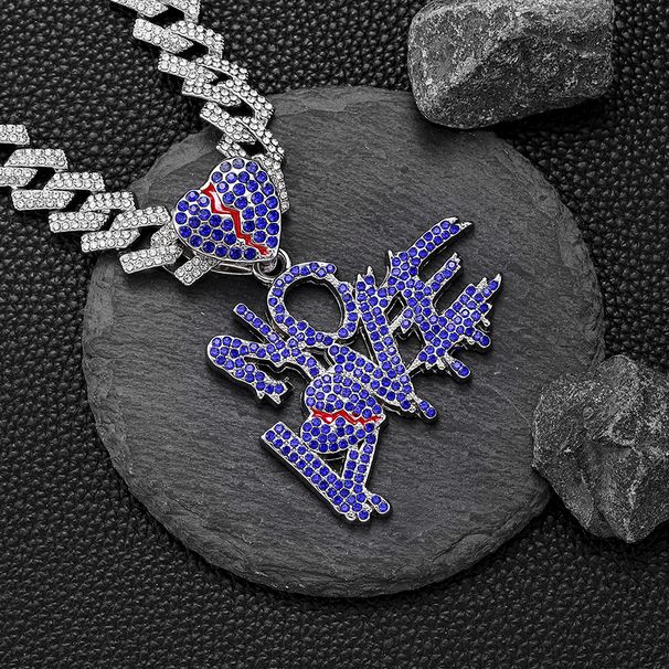Explosive Purple NOLOVE Exaggerated Heart Crack Full Letter Pendant Diamond Cuban Necklace_ipsvogv.com