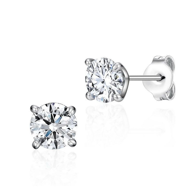 Simple And Fashionable Zircon Earrings S925 Sterling Silver Four Claw Inlaid Round White Zircon Earrings For Men And Women_ipsvogv.com
