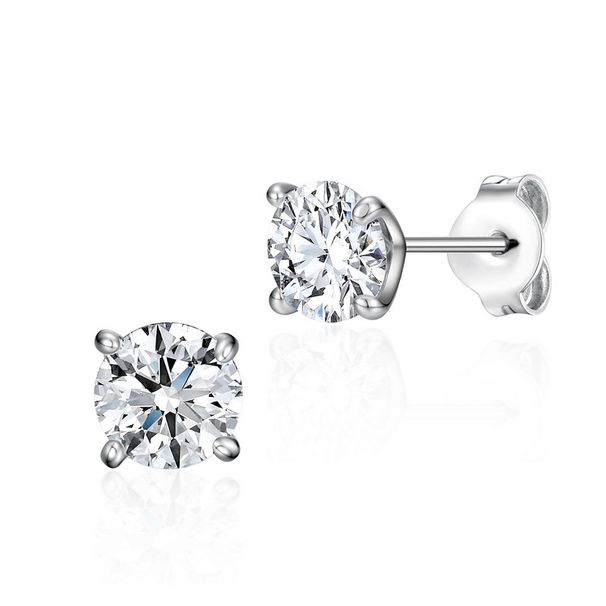 Simple And Fashionable Zircon Earrings S925 Sterling Silver Four Claw Inlaid Round White Zircon Earrings For Men And Women_ipsvogv.com