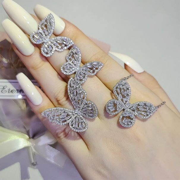 Three piece set of popular butterfly element rings, earrings, and necklaces r7146-e6092-x6092_ipsvogv.com