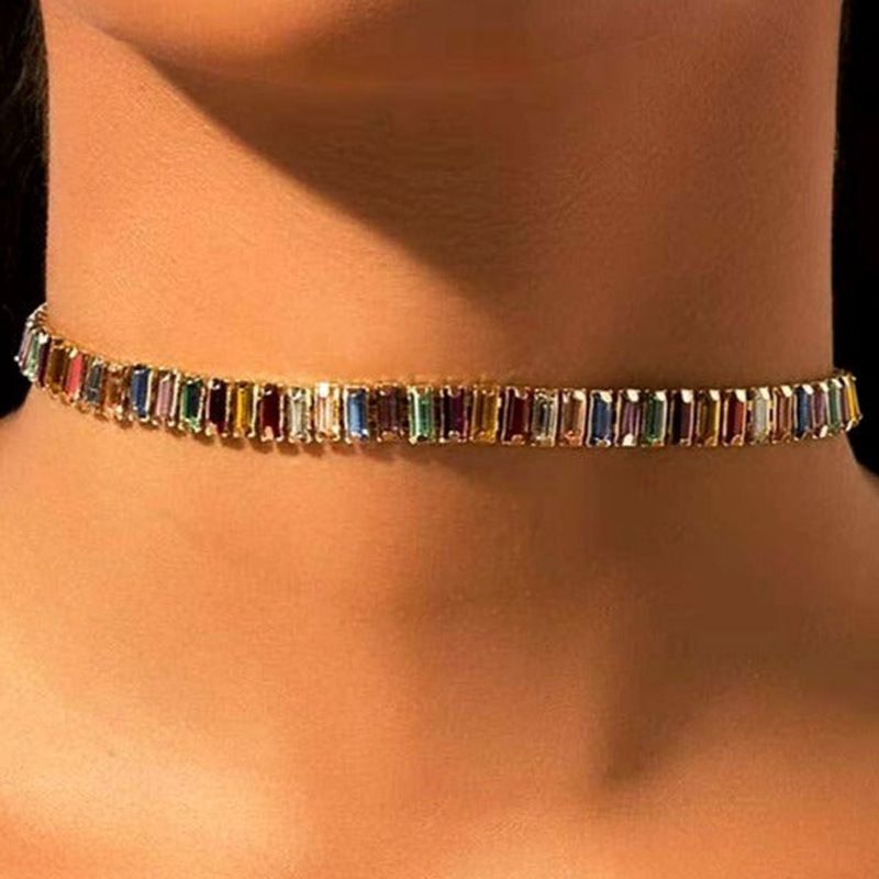 jewelry novel Diamond-embedded mixed color necklace versatile horizontal row zircon clavicle chain necklace choker_ipsvogv.com