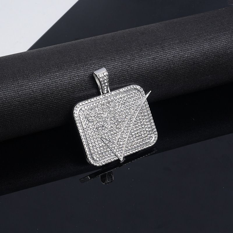 New Style Personality Small Square Letter Fashion Gold Inlaid Hip-Hop Hook Pendant_ipsvogv.com