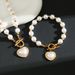 Korean Version Diamond Studded Heart-shaped Pearl Titanium Steel Necklace Bracelet, Women's Light Luxury Peach Heart_ipsvogv.com