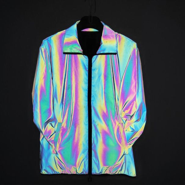 Men's Clothing colorful reflective lapel jacket nightclub trend colorful luminous windbreaker outdoor leisure workwear jacket_ipsvogv.com