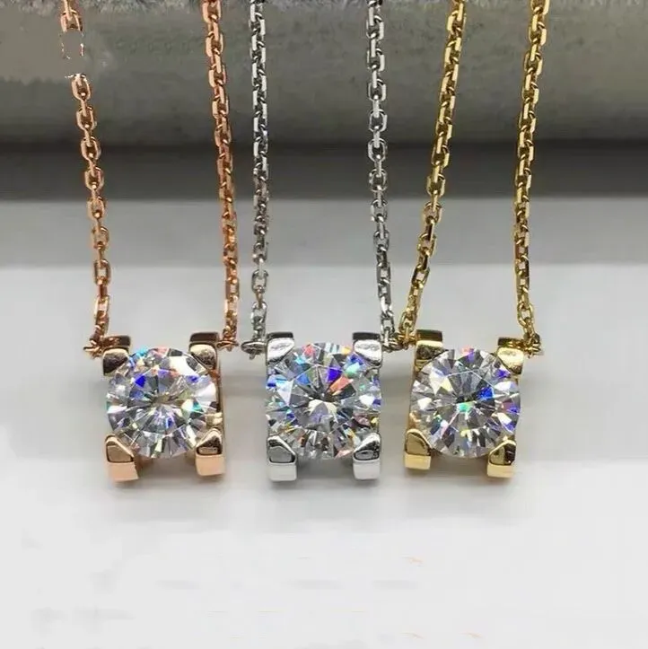 Brand Design One Dia Fashion Four Claw Pure Sier Plated Gold Jewelry Pendant Necklace For Mom Wife Girls_ipsvogv.com