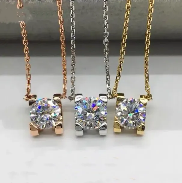 Brand Design One Dia Fashion Four Claw Pure Sier Plated Gold Jewelry Pendant Necklace For Mom Wife Girls_ipsvogv.com