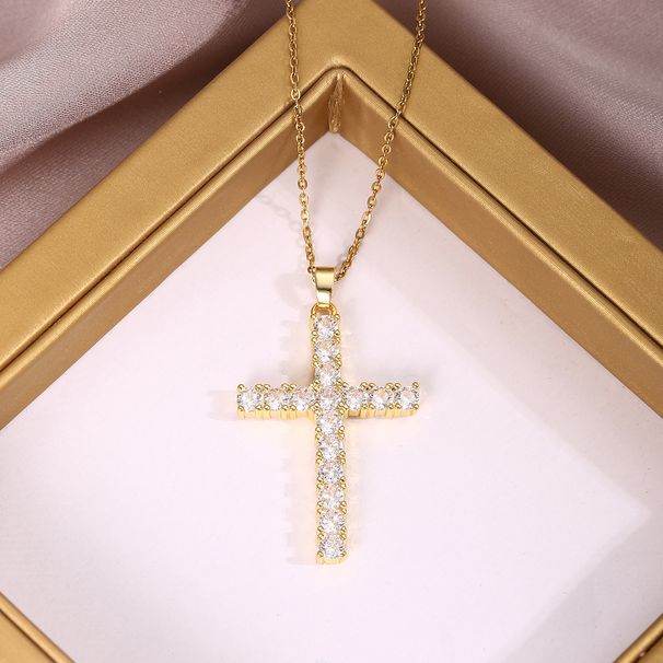 Stainless Steel Necklace Cross Pendant Super Sparkling Water Diamond Hiphop Male And Female Trendy Rap Singer_ipsvogv.com
