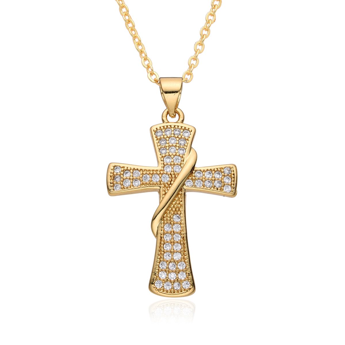 Hot Selling Retro Inlaid Rhinestone Cross Pendant Necklace Creative Ladies Fashion Pendant Clavicle Chain_ipsvogv.com