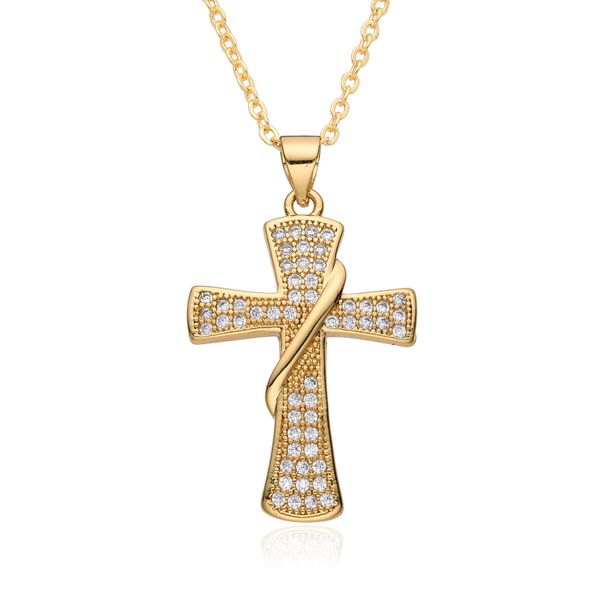 Hot Selling Retro Inlaid Rhinestone Cross Pendant Necklace Creative Ladies Fashion Pendant Clavicle Chain_ipsvogv.com