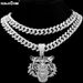 Hip Hop Iced Out Cuban Link Chains For Men Tiger Pendant Necklace Bling Crystal Cuban CZ Stainless Steel Chain Necklaces_ipsvogv.com
