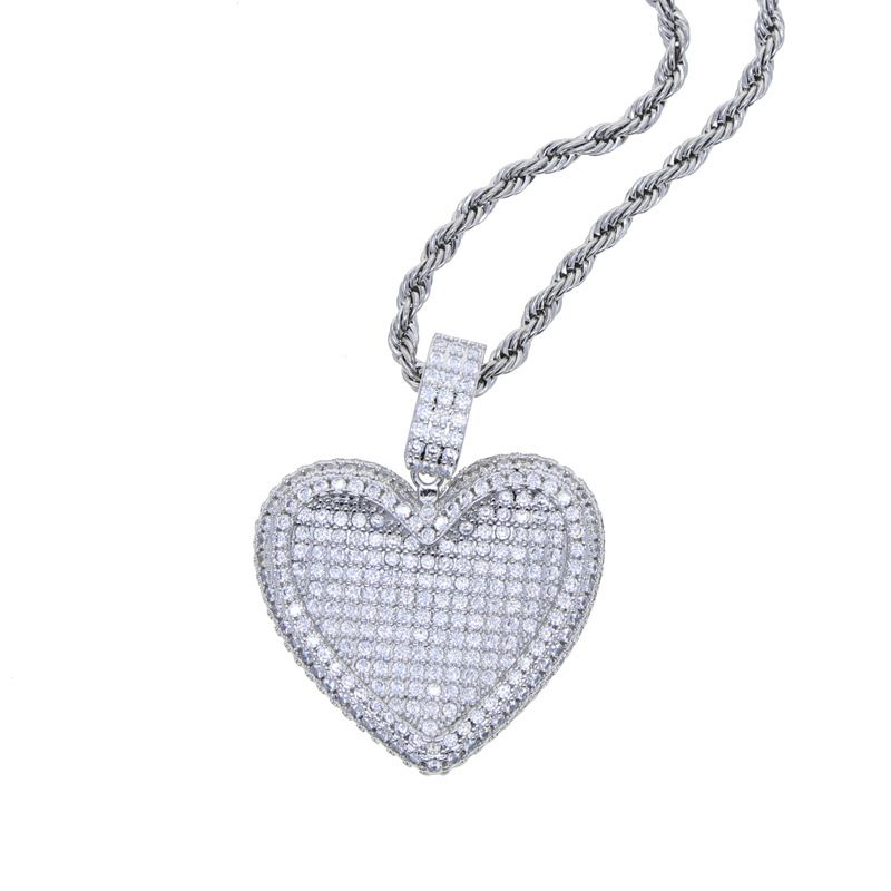 Women's Jewelry Heart-Shaped Cubic Zirconia Pendant Necklace, Hip Hop Style Fashion Chain For Women, Adjustable Length 51-80cm_ipsvogv.com