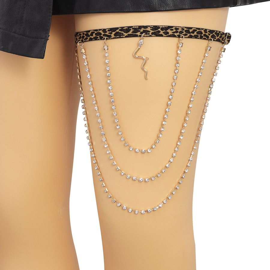 Fashionable And Personalized Elastic Band Snake Shaped Pendant, Multi-layer Full Diamond Tassel Metal Chain, Sexy Spicy Girl Leg C_ipsvogv.com