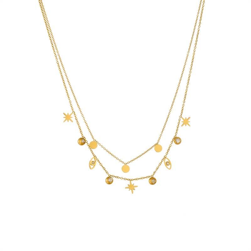 Fashion new gold plated double stainless steel chain Eye star pendant accessory accessory necklace_ipsvogv.com