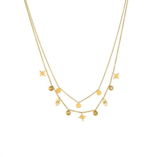 Fashion new gold plated double stainless steel chain Eye star pendant accessory accessory necklace_ipsvogv.com