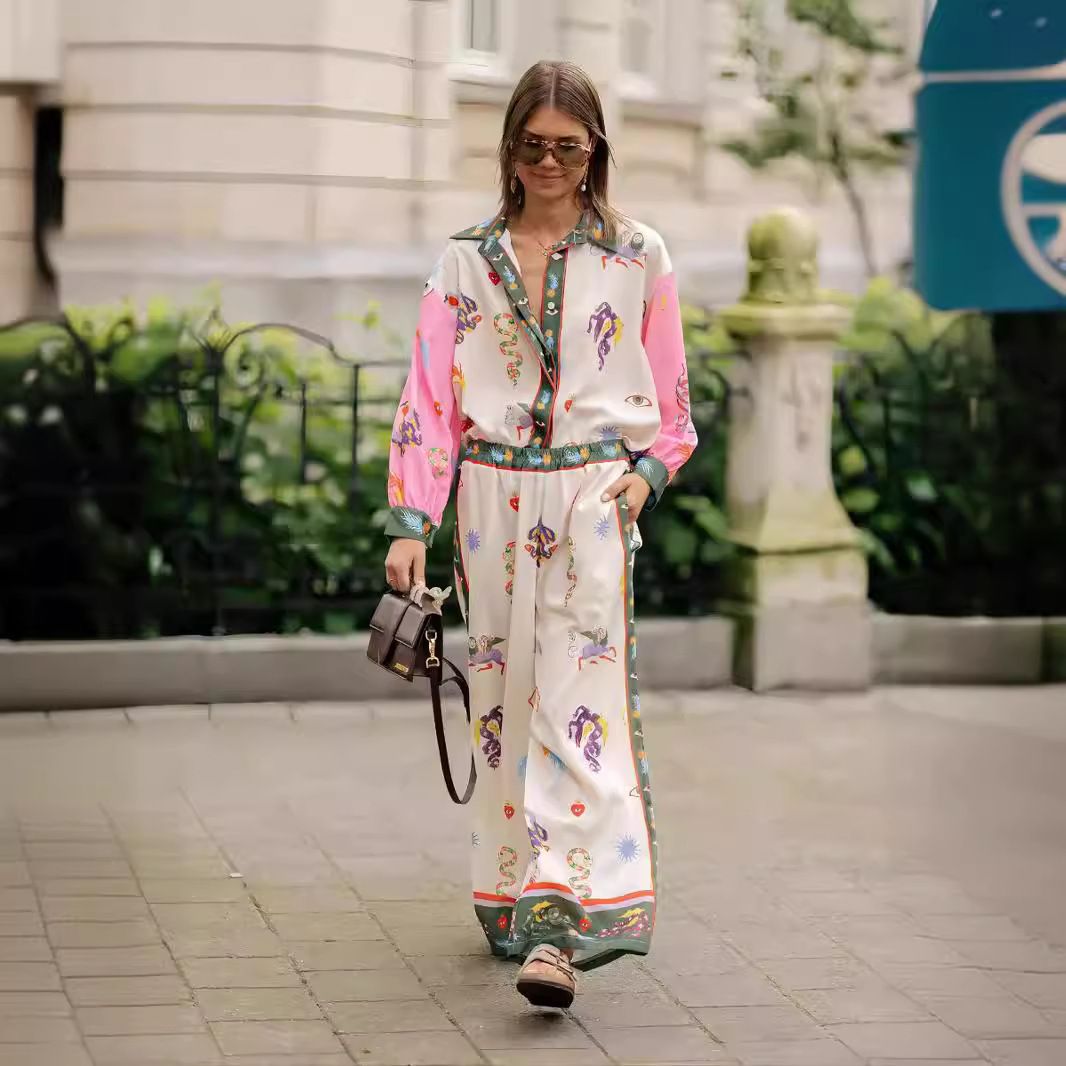 Women's clothing casual fashion all-match linen printed macaron long-sleeved suit_ipsvogv.com
