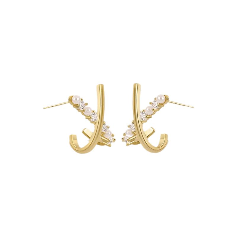 Women's Jewelry Small Cross Pearl Earrings Light Luxury Niche High End Exquisite Temperament Earrings_ipsvogv.com