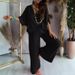 Women's Clothing V neck bat sleeve top casual pants set_ipsvogv.com