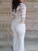 Women's sexy deep v white see-through lace splicing jumpsuit _ipsvogv.com