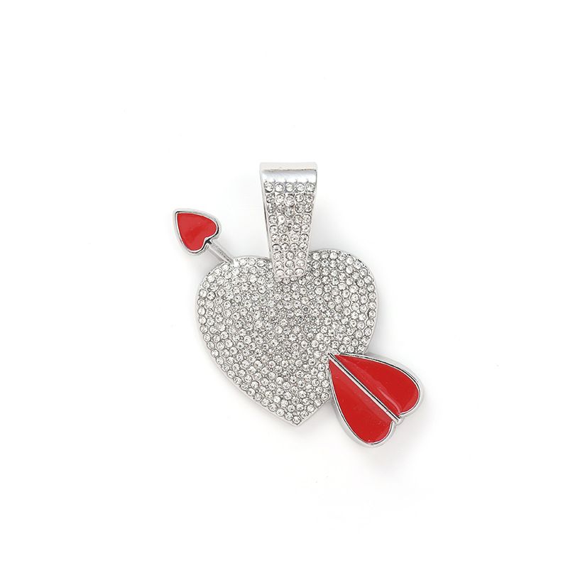 Hip Hop Diamond Red Love Necklace With One Arrow Through Heart Environmental Protection Electroplated Cupid Pendant_ipsvogv.com