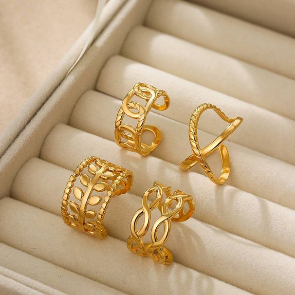Women’s Jewelry Set Fashion Niche Design Cold Style Gold Retro Titanium Steel Hollow Single Row Multi Shape Open Adjustable Ring_ipsvogv.com