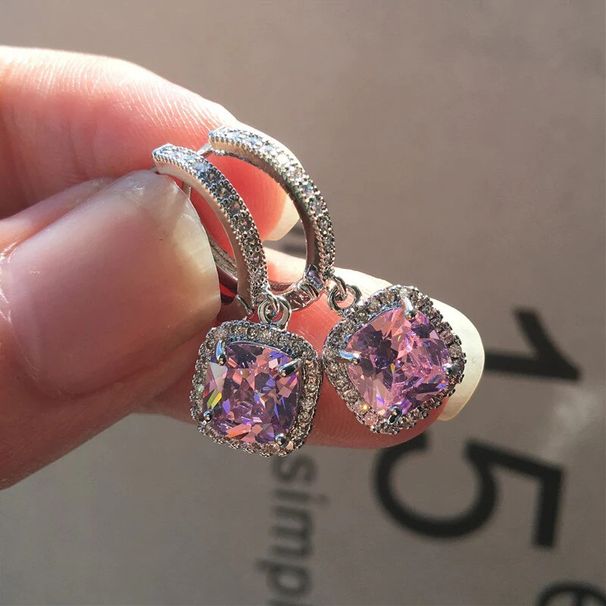 Cao Shi's New Fashionable And Dazzling Square Diamond Zircon Earrings For Women, Light Luxury Style Commuting Ear Hooks_ipsvogv.com