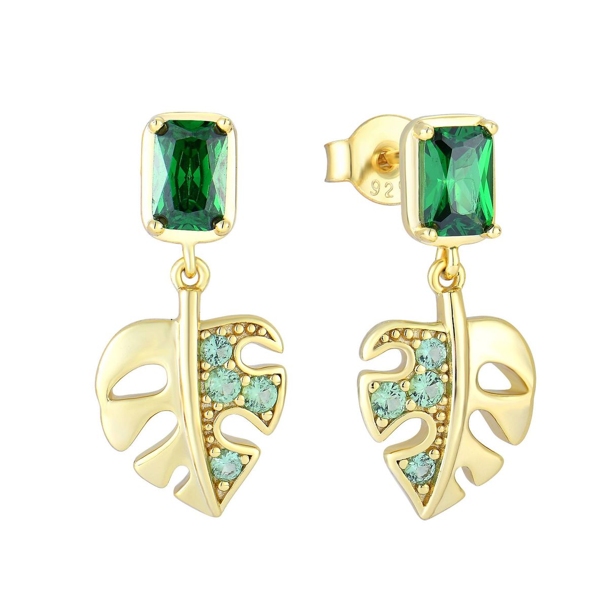 Earrings ear hooks sterling silver gold plated green zircon leaf earrings for women_ipsvogv.com