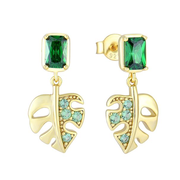 Earrings ear hooks sterling silver gold plated green zircon leaf earrings for women_ipsvogv.com