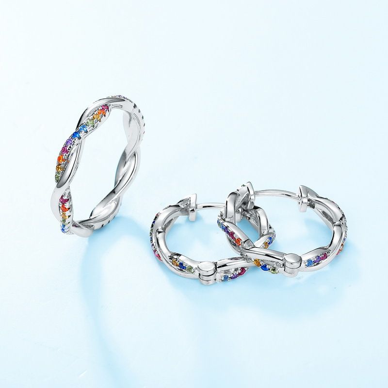 Twisted Rainbow Design Zircon Earrings For Women S925 Silver Full Inlaid With Bright Colored Zircon Earrings Light Luxury_ipsvogv.com
