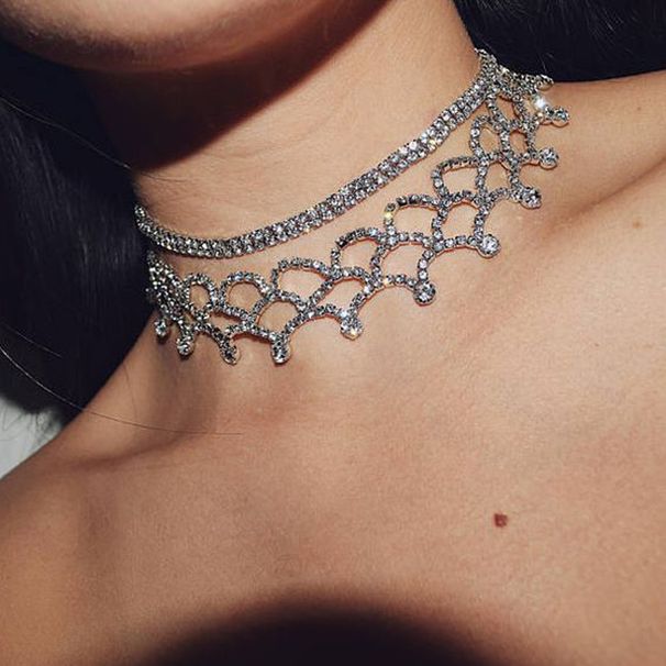 Jewelry Double-layer Shiny Arc Hollow Necklace U-shaped All-match Rhinestone Neck Chain Female choker_ipsvogv.com