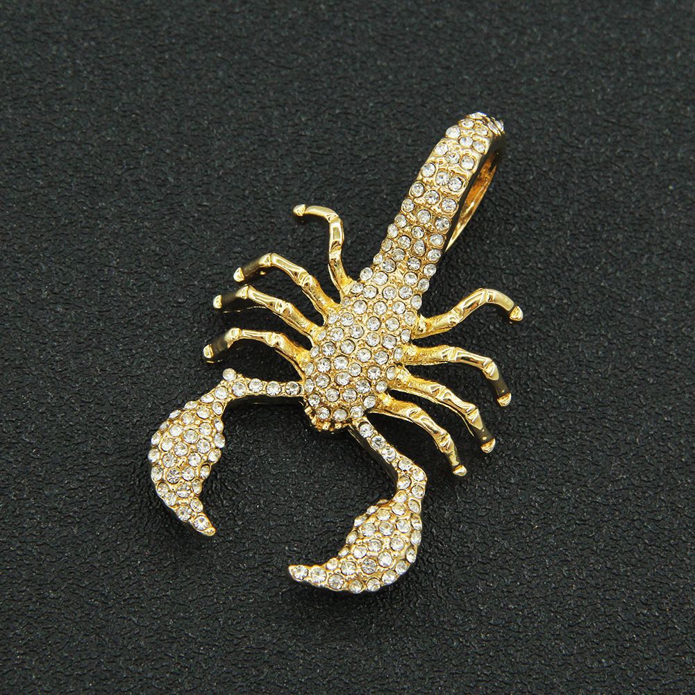 Hip Hop 3D Full Diamond Scorpion Shaped Pendant Trendy Punk Motorcycle Wear Cuban Chain Necklace_ipsvogv.com