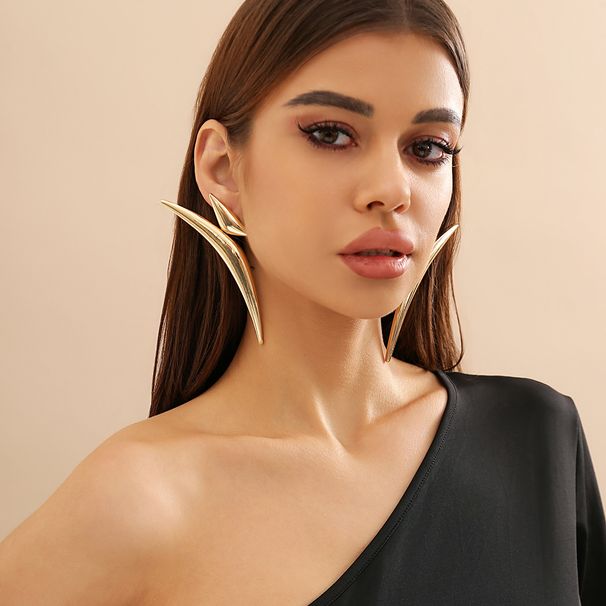 Exaggerated geometric triangle curved tube personality earrings simple sharp earrings Earring jewelry for women_ipsvogv.com