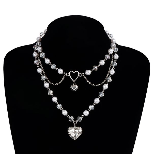 Sweet hot girl love multi layer necklace pearl tassel necklace_ipsvogv.com