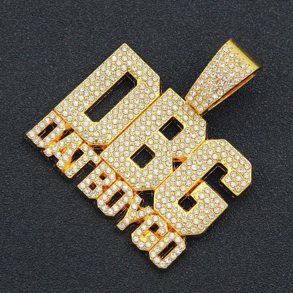 Trendy men's personality and creative double row patchwork full diamond letter pendant necklace, hip-hop nightclub Cuban_ipsvogv.com