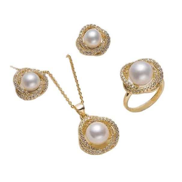 Women's Jewelry Set Elegant Light Luxury Copper Inlaid Zircon Pearl Camellia Pendant Necklace Earrings Set Fashion Jewelry_ipsvogv.com