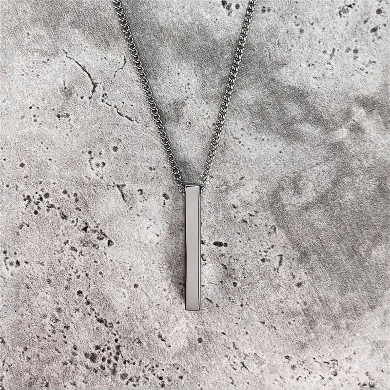 Mens Jewellery Rectangle Pendant Classic Width 2mm Stainless Steel Link Chain Necklace For Men Jewelry Gift_ipsvogv.com